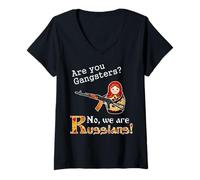 Mujer Camiseta para Hombre con Texto en inglés Are You Gangsters? - No We Are Russians, Color Negro Camiseta Cuello V