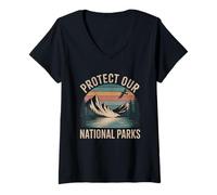 Mujer Camiseta Protect Our National Parks - Retro Hiking Nature Camiseta Cuello V