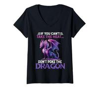 Mujer Camiseta púrpura If You Can't Take The Heat Don't Poke The Dragon Camiseta Cuello V
