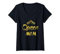 Mujer Camiseta Queen Mom para mamá, abuela o suegra - Día de la Madre Camiseta Cuello V