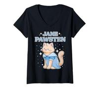 Mujer Camiseta Regency Cat Classic Literary Cat de Jane Pawsten para Amantes de los Gatos Camiseta Cuello V