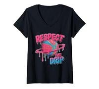 Mujer Camiseta Respect The Drip - Basketball Ice Cream Drip Camiseta Cuello V