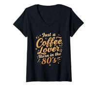 Mujer Camiseta Retro Café Vintage de Just a Coffee Lover Born in The 80s Camiseta Cuello V