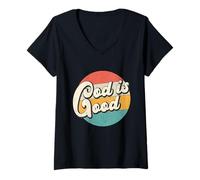 Mujer Camiseta Retro de Dios es Bueno, inspiradora Retro de Dios Camiseta Cuello V
