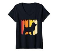 Mujer Camiseta retro de perro Cairn Terrier Feliz Navidad Regalo Camiseta Cuello V