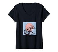 Mujer Camiseta Retro Japonesa con Arte Ondulado Vintage con estética oceánica Camiseta Cuello V