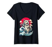 Mujer Camiseta Retro Vintage de Arte japonés Legendario Raro Kaiju Camiseta Cuello V