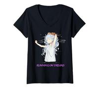Mujer Camiseta Running On Dreams - Lindo Anime Suave Sleepy Girl Kawaii Camiseta Cuello V