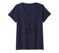 Mujer Camiseta Running On Empty, Divertida Camiseta Burnout Humor Camiseta Cuello V