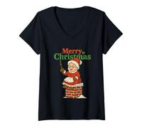 Mujer Camiseta Santa Pooping Down Chimney Humor Señora Claus Camiseta Cuello V