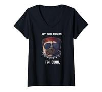 Mujer Camiseta sarcástica Divertida con Texto en inglés My Dog Thinks I'm Cool para los Amantes de los Perros Camiseta Cuello V