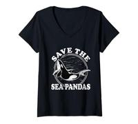 Mujer Camiseta Save The Sea Pandas Ocean Gift Camiseta Cuello V