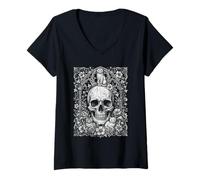 Mujer Camiseta Skull Cat, Esqueleto, Gatito, Gatito, Gótico, Camiseta Cuello V