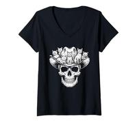 Mujer Camiseta Skull Cat, Esqueleto, Gatito, Gatito, Gótico, Camiseta Cuello V