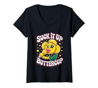 Mujer Camiseta Suck It Up Buttercup - Sassy Flower Lollipop Funny Camiseta Cuello V