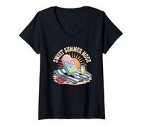 Mujer Camiseta Sweet Summer Mood Seaside Holiday Fun Ice Cream Camiseta Cuello V