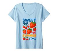 Mujer Camiseta Sweet Summer Time Fruits, Summer Strawberry, linda para niñas Camiseta Cuello V