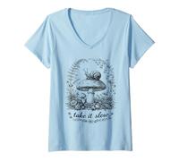 Mujer Camiseta Take It Slow Snail, Cottagecore Mushroom Camiseta Cuello V