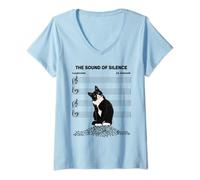 Mujer Camiseta The Sound Of Silence Music and Cats Lover Camiseta Cuello V