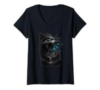 Mujer Camiseta vikinga Odins Lobos Geri & Freki Runen Wolf Camiseta Cuello V