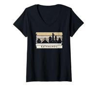 Mujer Camiseta Vintage de Katmandú. Camiseta de la Bandera de Nepal del Himalaya nepalí Camiseta Cuello V