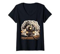 Mujer Camiseta Vintage de Locomotora de Tren de Vapor Divertida para Hombre Camiseta Cuello V