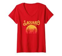 Mujer Camiseta Vintage del Parque Nacional Saguaro - Cactus Retro y Sol Camiseta Cuello V