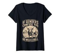 Mujer Camiseta vintage If Genders Confuse You Go Milk A Bull Camiseta Cuello V