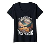 Mujer Camiseta Vintage Retro para fanáticos de la música Country Roads Take Me Home Camiseta Cuello V