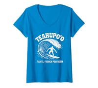 Mujer Camiseta Vintage Teahupo'o Surf - Tahiti Surfing Camiseta Cuello V