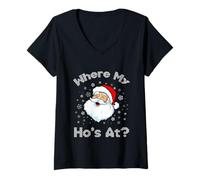 Mujer Camiseta Where My HOS At, Pijama navideño con Cara de Papá Noel Camiseta Cuello V