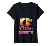 Mujer Camisetas de Regalo para Amantes de la Playa Sunsets Camiseta Cuello V