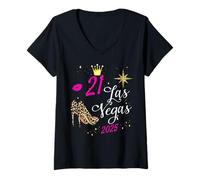 Mujer Camisetas de viaje para niñas de Las Vegas 2025 It's My 21st Birthday Squad Camiseta Cuello V
