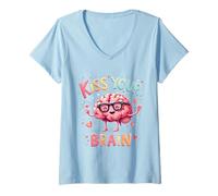 Mujer Camisetas Kiss Your Brain para niños de Regreso a la Escuela 2024 Camiseta Cuello V