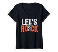 Mujer Camisetas Lets Rock On Band, rock and roll retro de los 70 Camiseta Cuello V