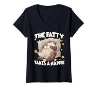 Mujer Camisón Divertido para Gatos The Fatty Takes Nappie Chonk Camiseta Cuello V