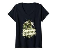 Mujer Camo Surfing Drip Life Style Camiseta Cuello V