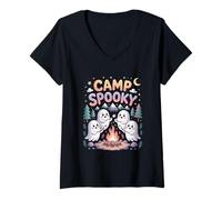 Mujer Camp Spooky Summerween Summer Halloween Camiseta Cuello V
