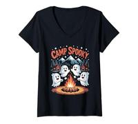Mujer Camp Spooky Summerween Summer Halloween Fun Camiseta Cuello V