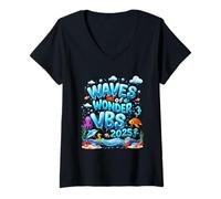 Mujer Campamento de fe oceánico Waves Of Wonder VBS 2025 VBS 2025 Camiseta Cuello V