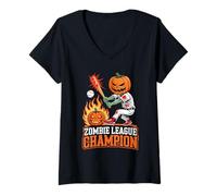 Mujer Campeón de la Liga Zombie Divertidos Zombis de béisbol Camiseta Cuello V