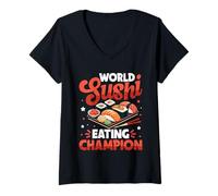 Mujer Campeón Mundial de Comer Sushi Camiseta Cuello V