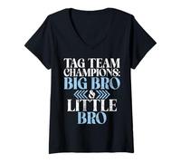 Mujer Campeones en Parejas Big Bro y Little Bro Brother Camiseta Cuello V