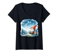 Mujer Camper Gnome And Cute Owl Loves Camping In The Nature Camiseta Cuello V