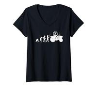 Mujer Campesino Campesina Tractor Evolución del Agricultor Camiseta Cuello V