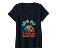 Mujer Camping Always on My Bingo Card - Divertido amante del bingo de camping Camiseta Cuello V