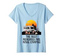 Mujer Camping Autocaravana Puesta de Sol Mejores Recuerdos RV Camping Diversión Camiseta Cuello V