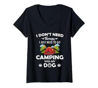 Mujer Camping con Perro para campista Camiseta Cuello V