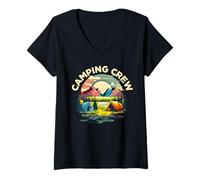 Mujer Camping Crew Family Camp Vacation Mountain Hiking Camiseta Cuello V