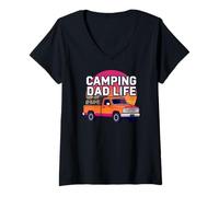 Mujer Camping Dad Life Retro Vintage Truck Outdoors Graphic Camiseta Cuello V
